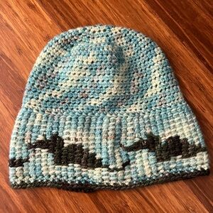 Handmade critter hat - wool, black and blue green